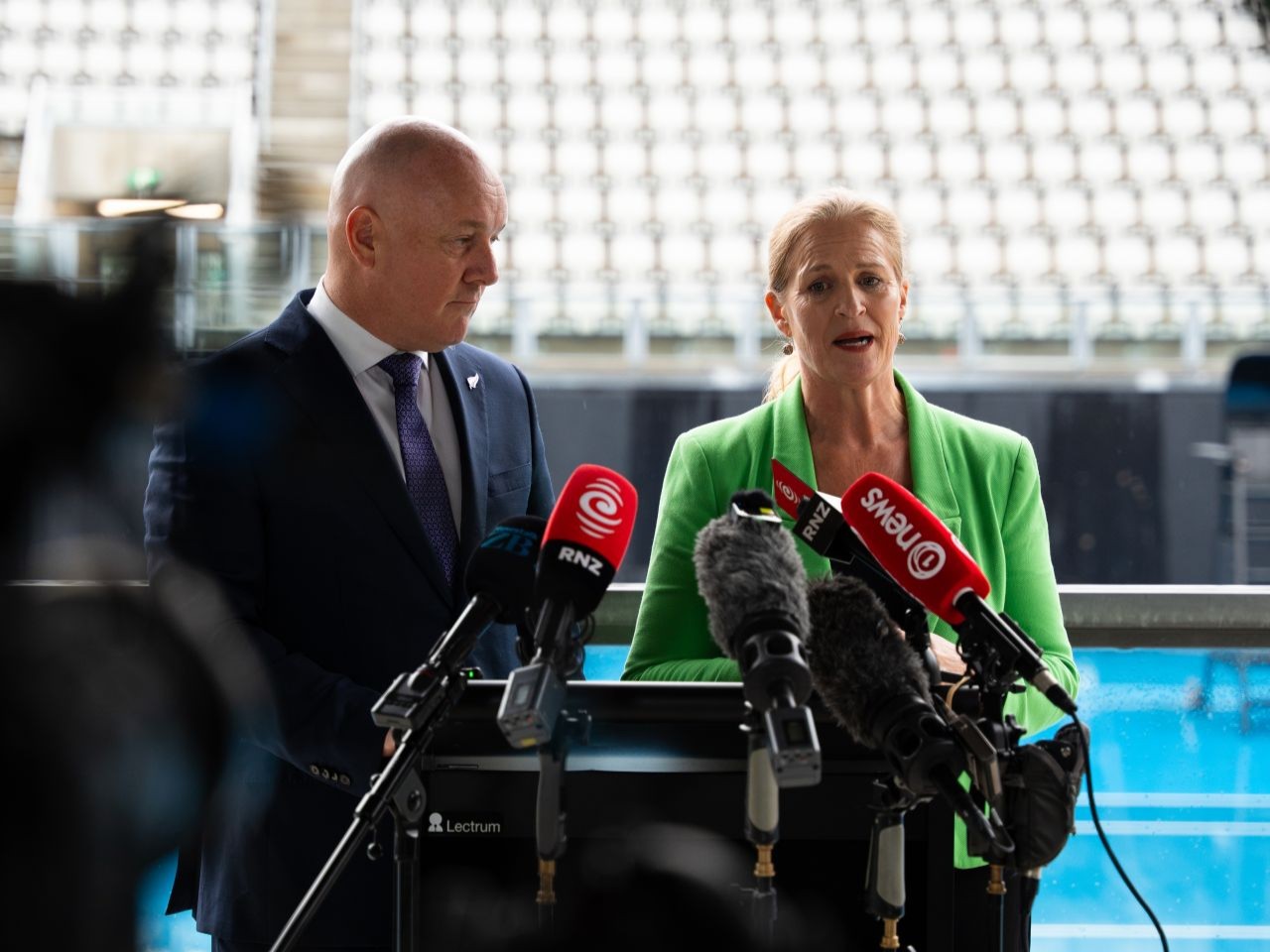 Prime Minister Christopher Luxon and Minister for Tourism and Hospitality Louise Upston announcing a $70m investment